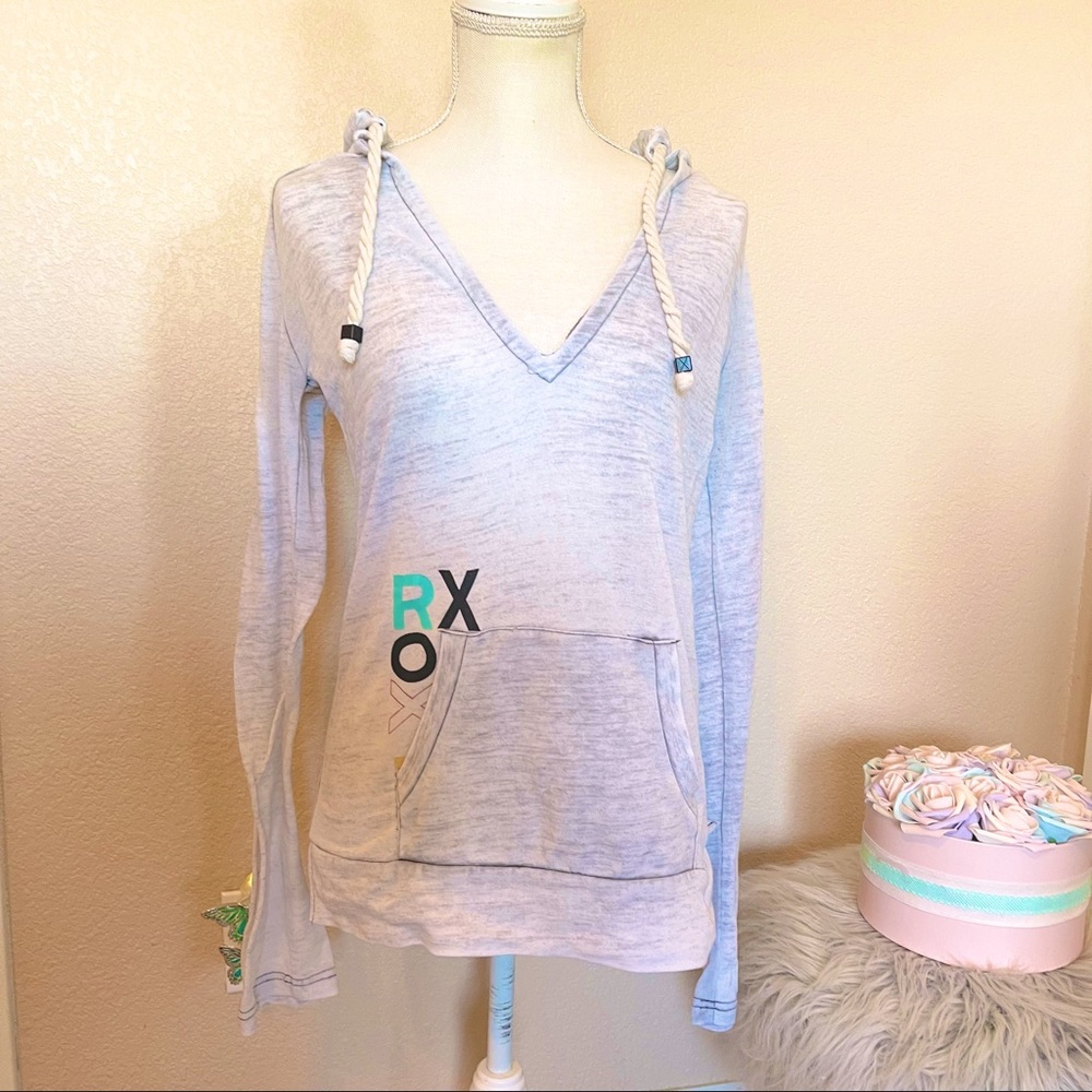 Roxy blue washed hoodie v-shape rope ties medium